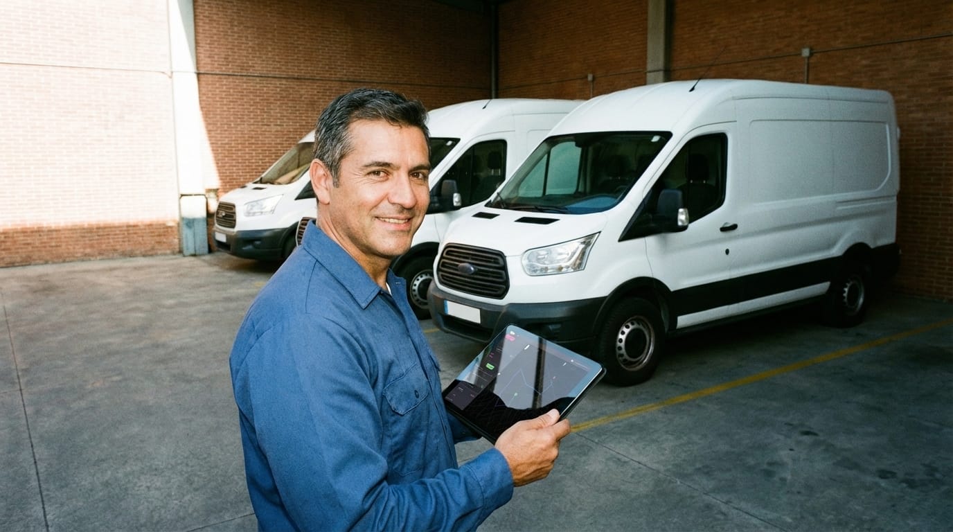 Furgoneta de reparto de una flota privada realizando entregas